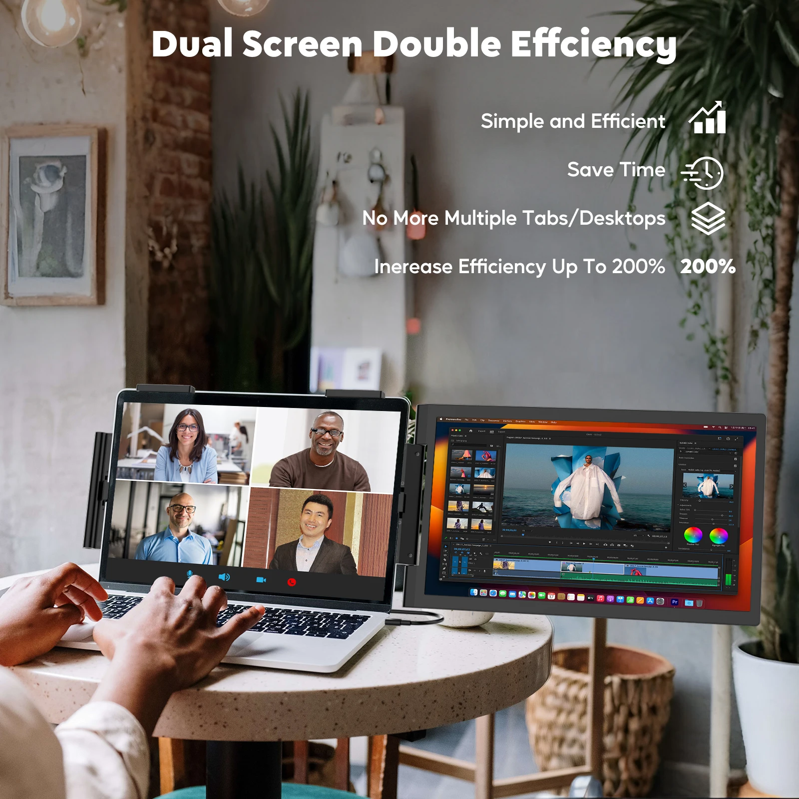 موسع شاشة الكمبيوتر المحمول Amoudo، موسع شاشة الكمبيوتر المحمول 14 بوصة FHD 1080P IPS، شاشة محمولة لأجهزة الكمبيوتر المحمولة 14 بوصة - 16 بوصة مع USB-C/HDMI