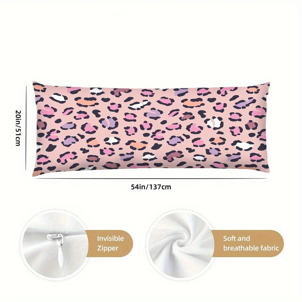 Leopard Print All-in-one Full-body Support Pillow, 50.8x137.16 cm, Reversible, Modern Design, Polyester Material, with Zipper Cl