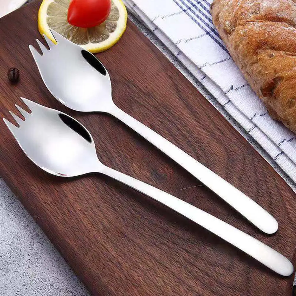 2 In 1 Spoons Forks Stainless Steel Sporks Ice Cream Spoon Salad Forks Reusable Fruit Appetizer Dessert Forks Salad Flatware