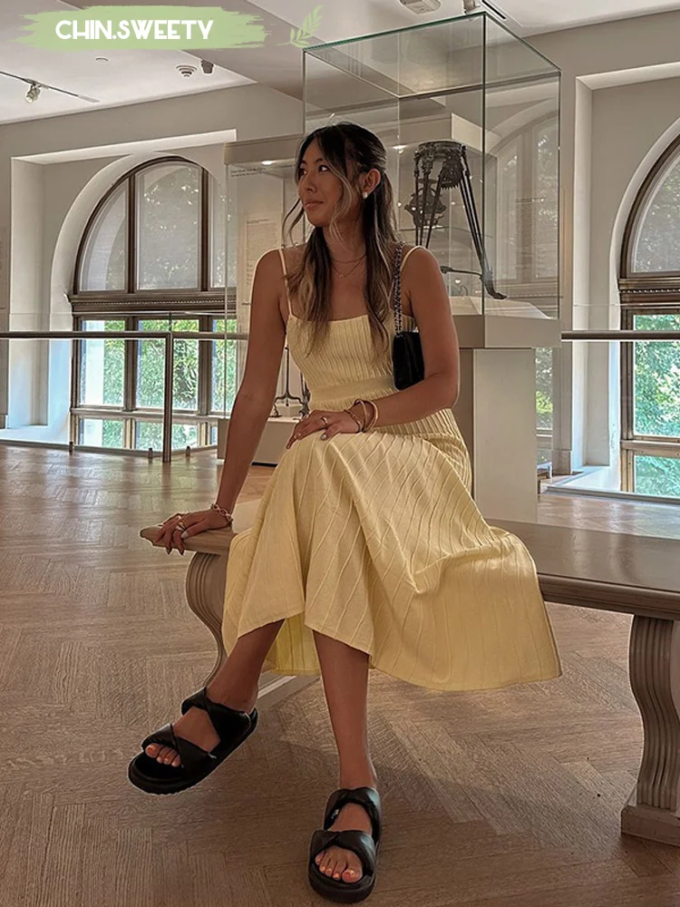

Chic Knitted A Line Solid Sling Dress For Women Sexy Backless High Waist Bodycon Maxi Dresses 2025 Summer Holiday Street Gowns