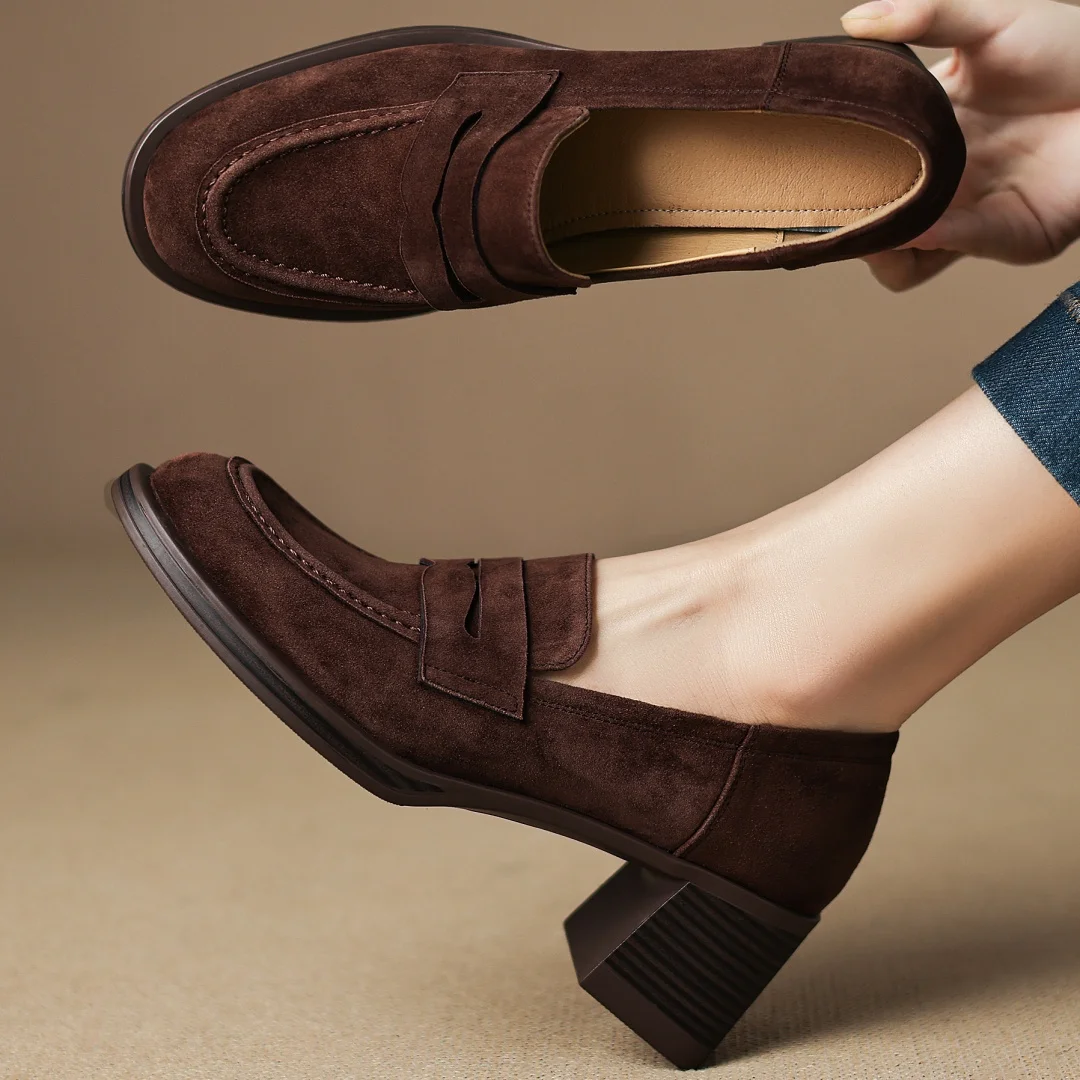 حذاء شتوي نسائي من Danxuefei مصنوع من جلد الغزال الطبيعي بمقدمة مستديرة سهل الارتداء عالي الجودة ناعم 6 سم بكعب عالٍ من فراء الأرانب #2