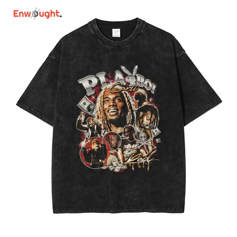 

Футболка Playboi Carti мужская оверсайз, винтажный хлопковый топ в стиле хип-хоп, рэпер, рок, свитшот с коротким рукавом в стиле Харадзюку