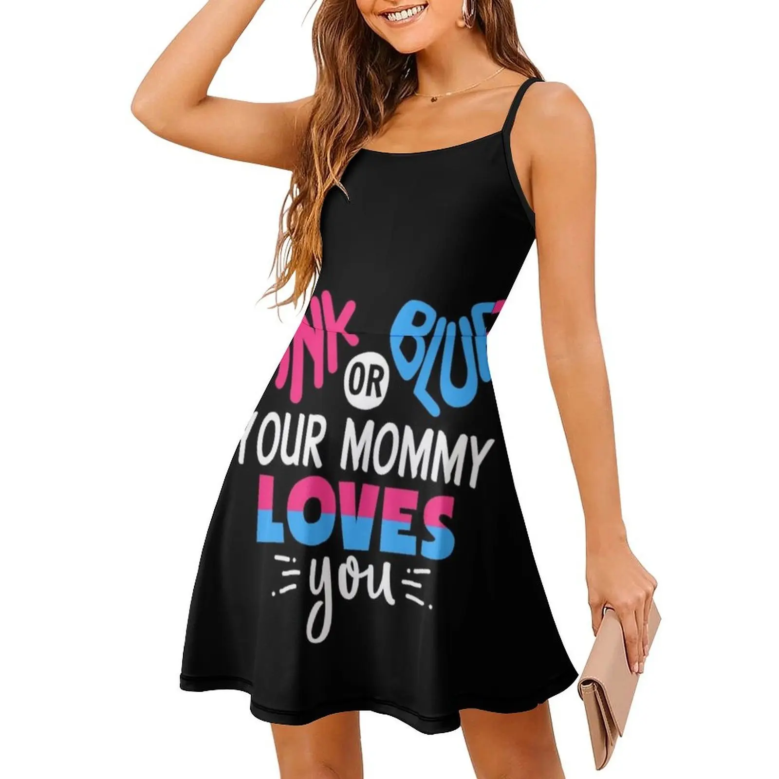 الوردي أو الأزرق أمك تحبك فستان قصير على طراز Preppy للنساء على شكل حرف a فضفاض مناسب فستان يوم غير رسمي أمي الأم الأم أمي ماما