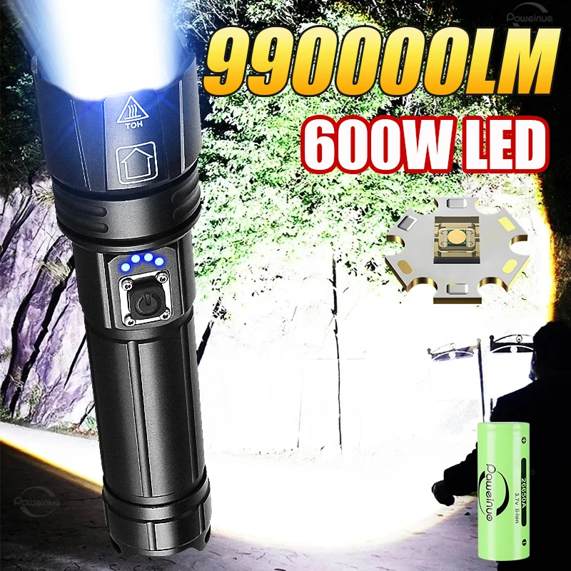 

990000LM 600 Вт светодиодный фонарик портативная перезаряжаемая лампа супер яркий фонарь тактические фонари уличные фонари для рыбалки и кемпинга