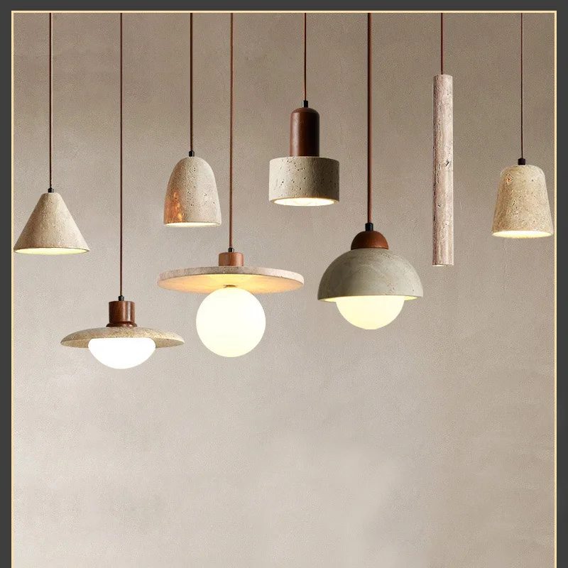 Yellow Travertine Pendant Light Wabi Sabi Japanese Bedside Hanging Lamp Nordic Creative for Dining Cafe Bar Kitchen Island