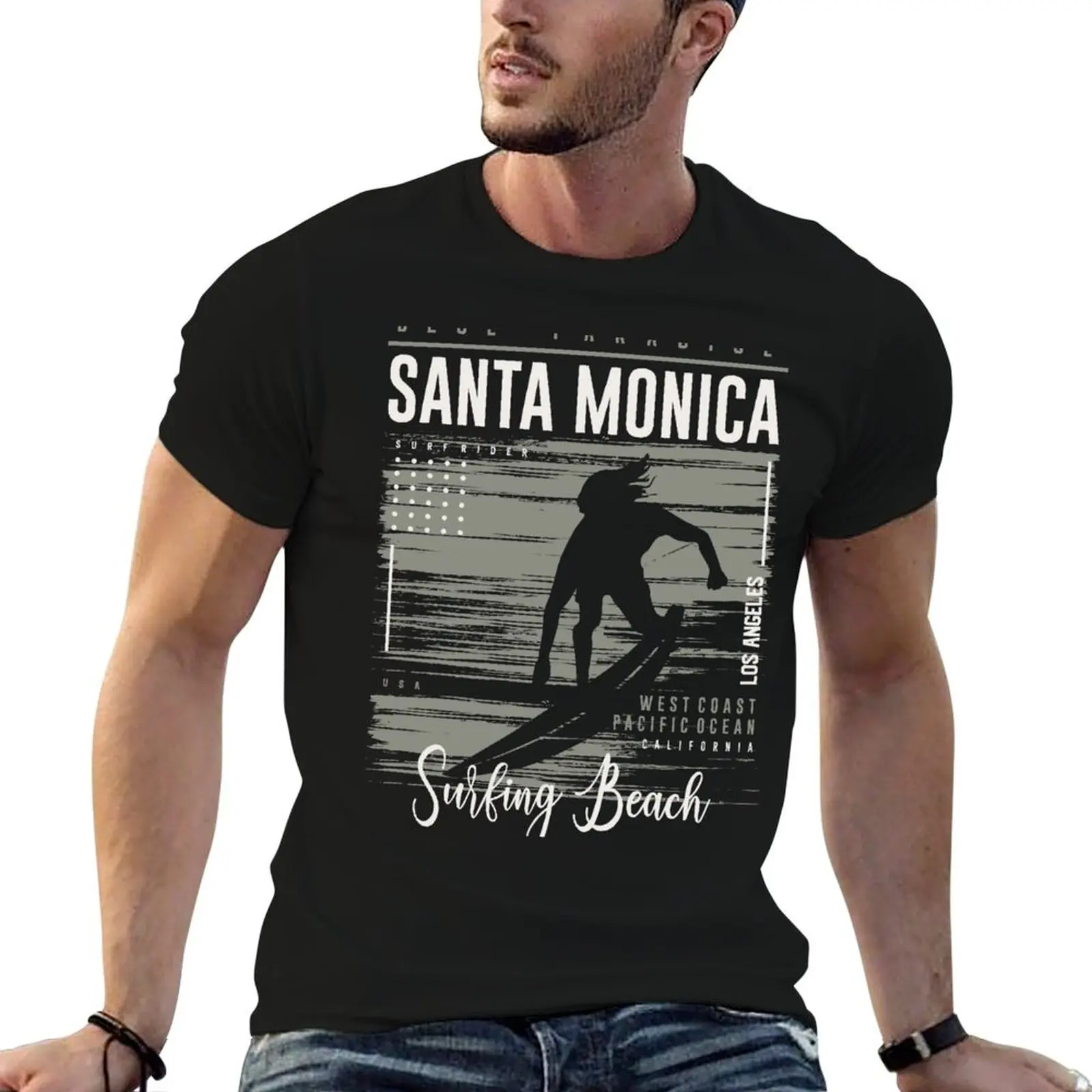Santa Monica Surfing Beach California Home Spirit Summer 2021 T-Shirt Independence Day Short Sleeve T-Shirt