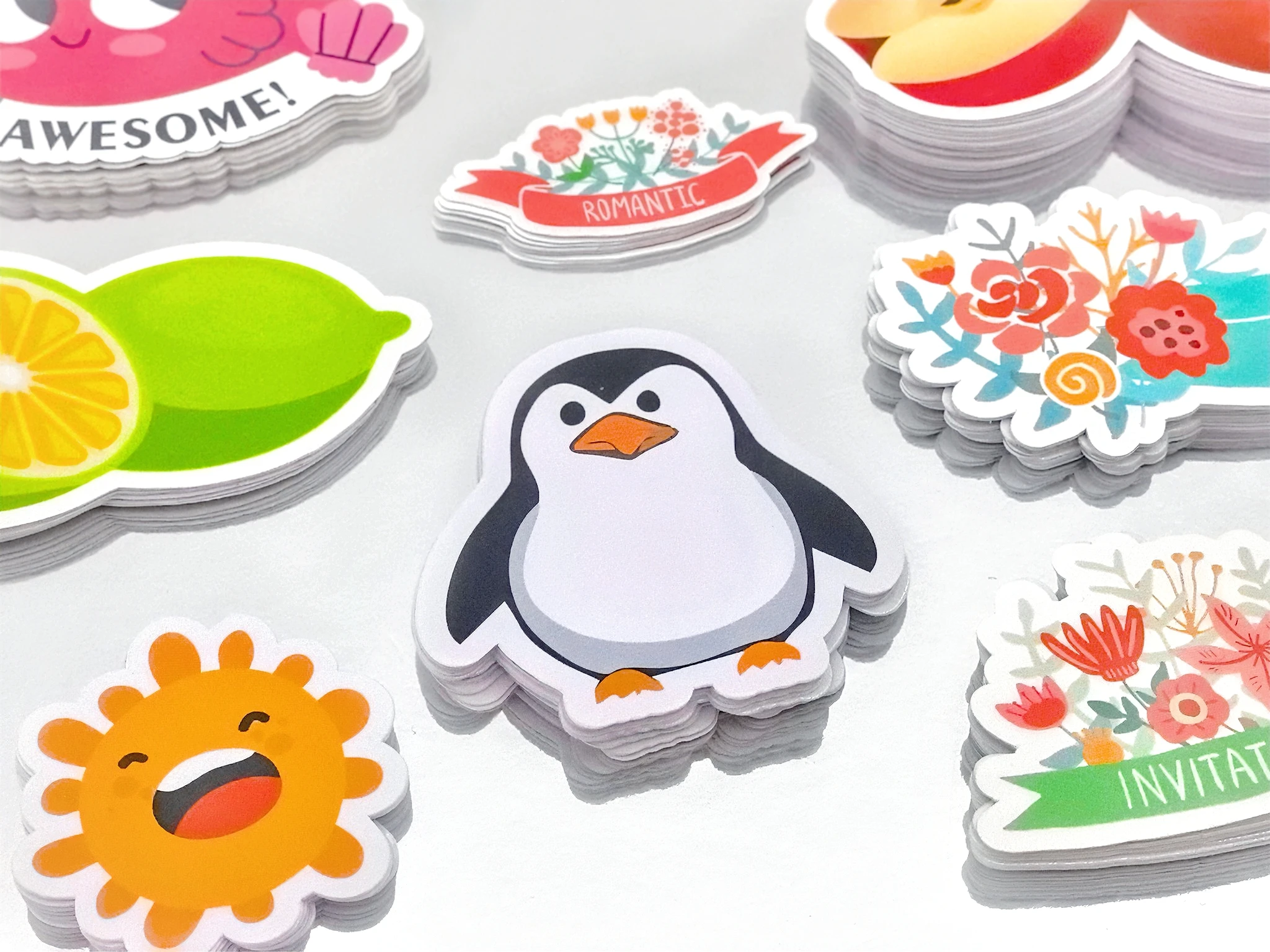 100pcs Custom Stickers PVC Waterproof Die Cut Vinyl Personalized Logo Design Cute Sticker  Laptop Birthday Party Wedding Busi