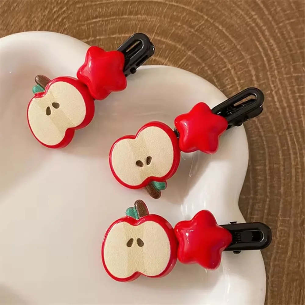 Clip de pelo de manzana para mujer, Clip de pico de pato de estrella, pasador de pelo para niña, flequillo, Clip LATERAL, pasador, accesorios para el cabello, 2 uds.