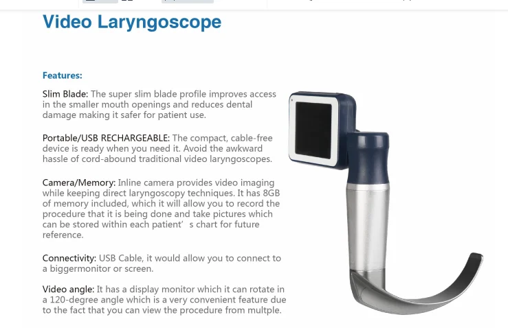 BESDATA Video laryngoscope ENT flexible rigid Pediatric Adult laryngoscope with one blade