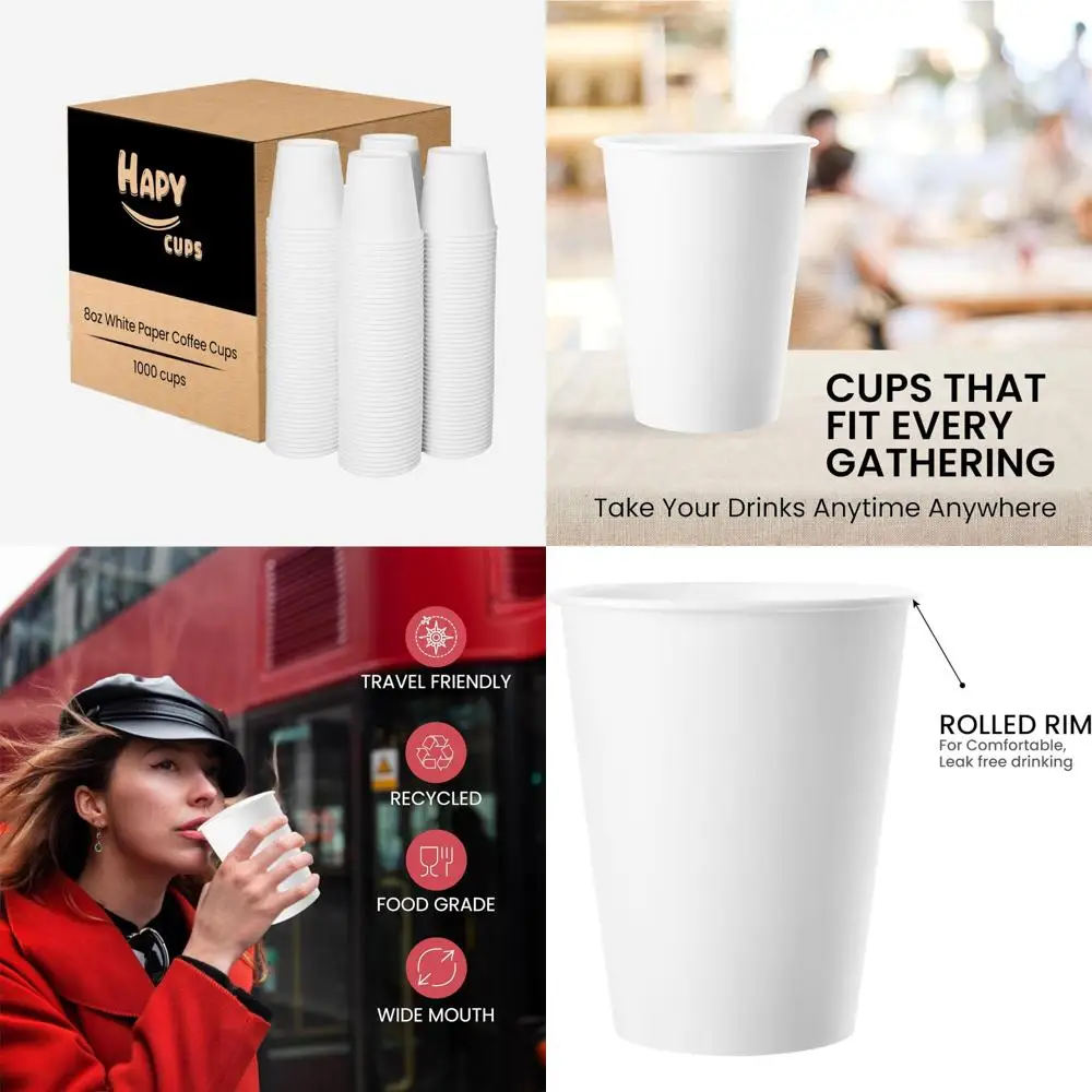

Одноразовые бумажные кофейные стаканчики емкостью 8 унций — упаковка 1000 штук для горячих или холодных напитков, идеально подходят для кофе, воды, сока и чая.