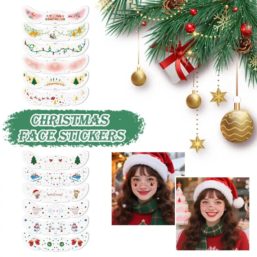 Christmas Face Tattoo Stickers Bells Bow Hearts Stars Ribbons Freckles Temporary Tattoo Stickers For Festival Party L1W9