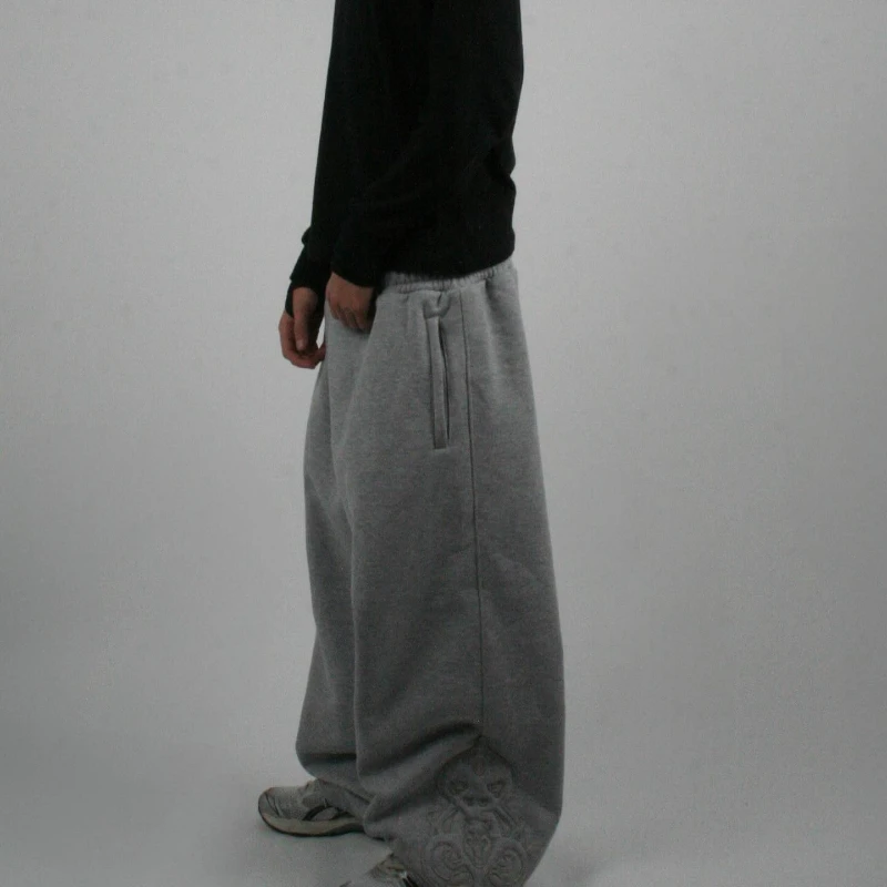 Pantaloni da jogging da uomo Hip Hop gotico Streetwear Pantaloni larghi casual cadenti Pantaloni sportivi unisex con ricamo a doppia vita