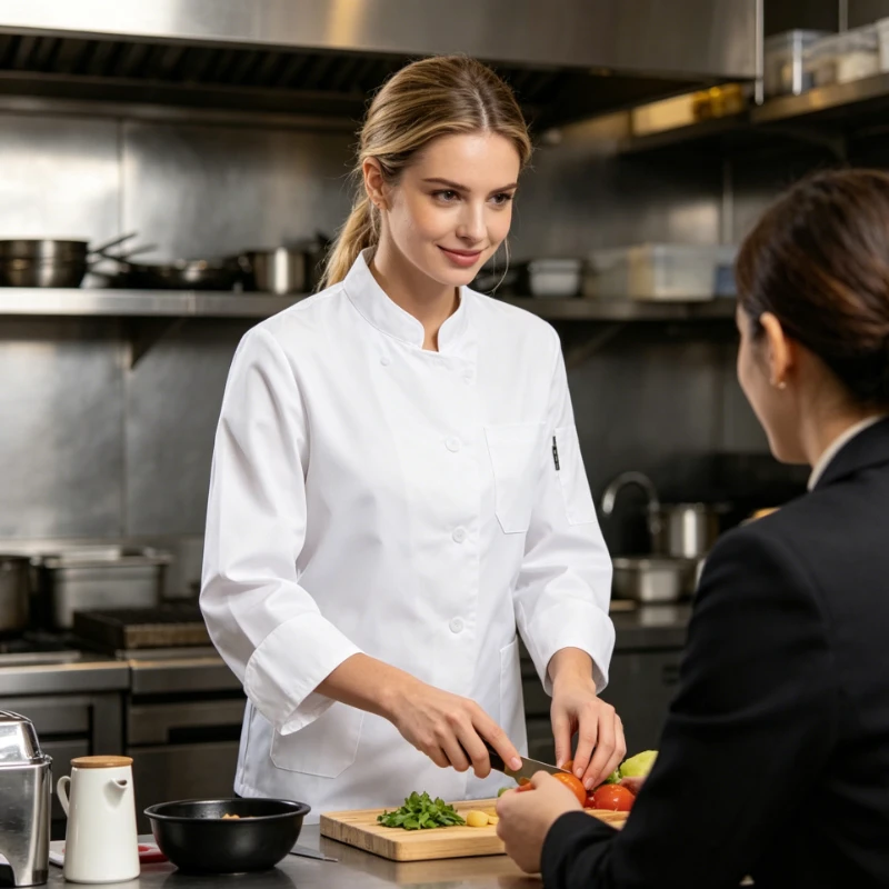 Male and Female White Chef Workwear, Cafeteria Food Factory Workwear, Kitchen, Dirt Resistant and Easy To Clean Uniform