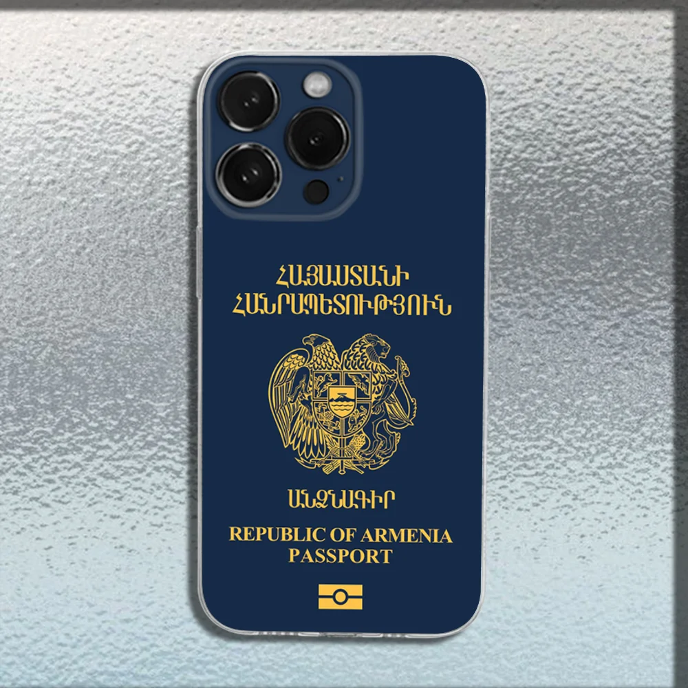 أرمينيا العلم جواز السفر جراب هاتف آيفون 16 15 14 13 12 11 برو ماكس Mini X XS SE 7 8 Plus 16E للصدمات سيليكون لينة غطاء