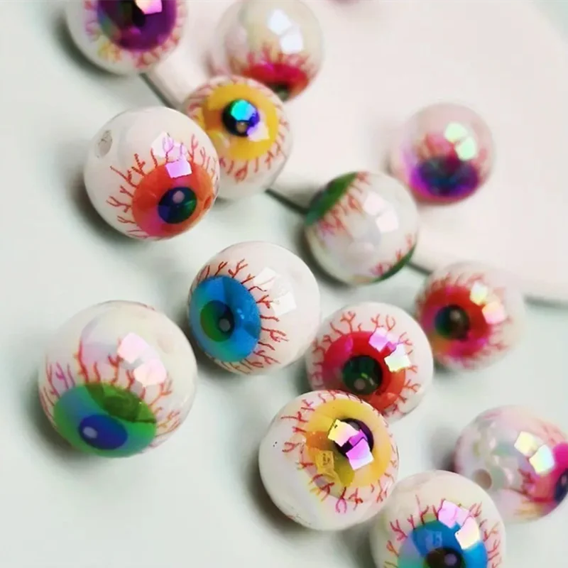 16MM 10pcs Random Mix Color Evil Eyeball Acrylic Loose Spacer Bead For DIY Halloween Decor Jewelry Necklace Bracelet Accessories