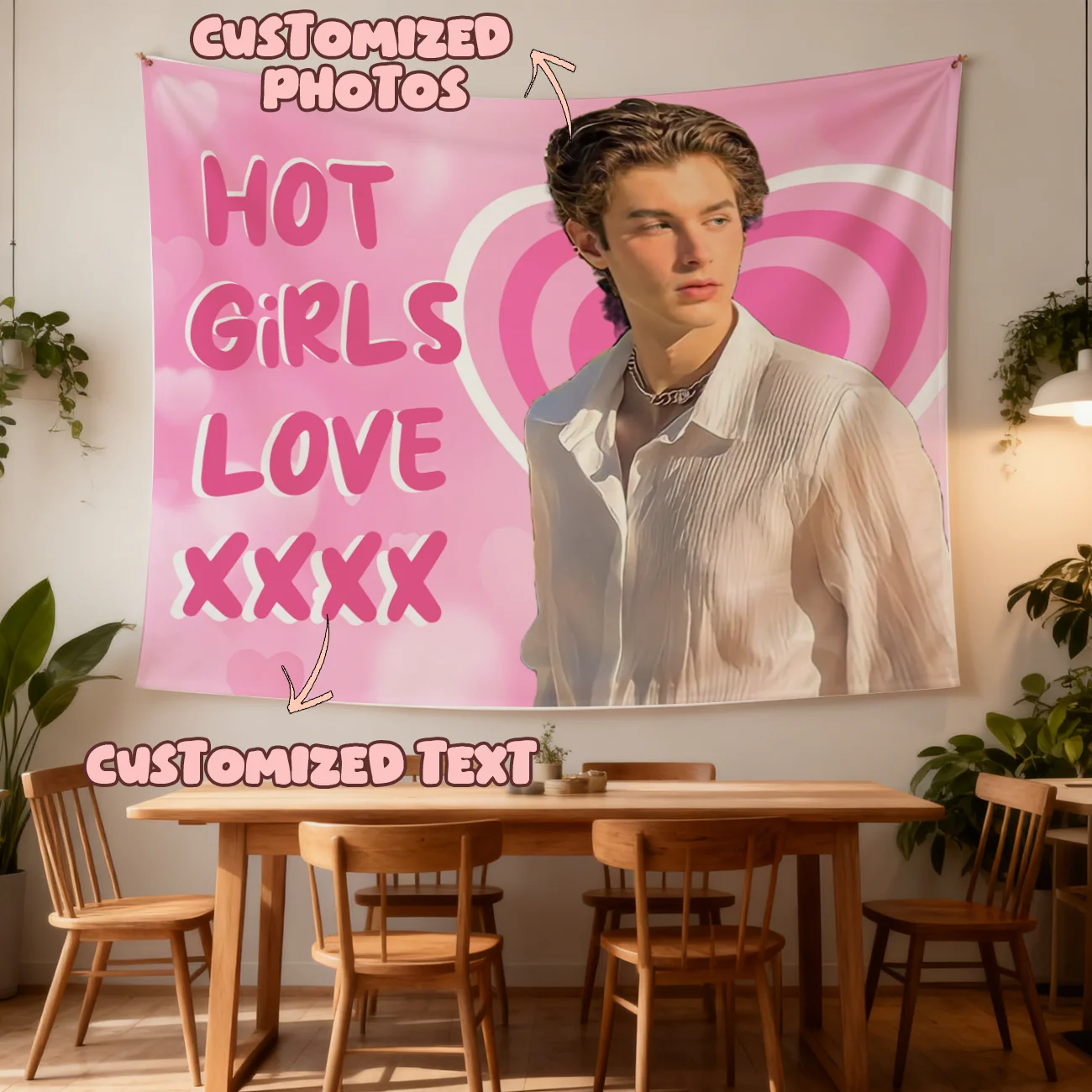 Custom Photo and Text Tapestry, Personalized Valentine Gift for Bedroom, Party and Couple Wall Decor