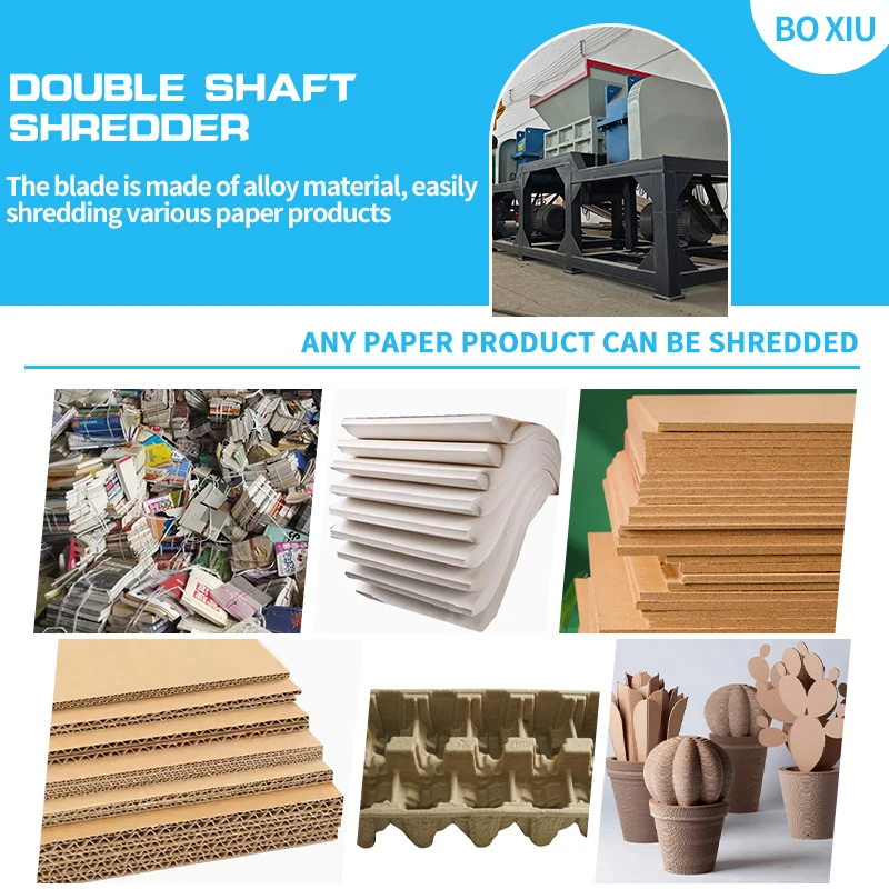 Double Shaft Gear Motor Shredder Machine For Cardboard And Waste Paper Recycling 22kw Power Easy Operation