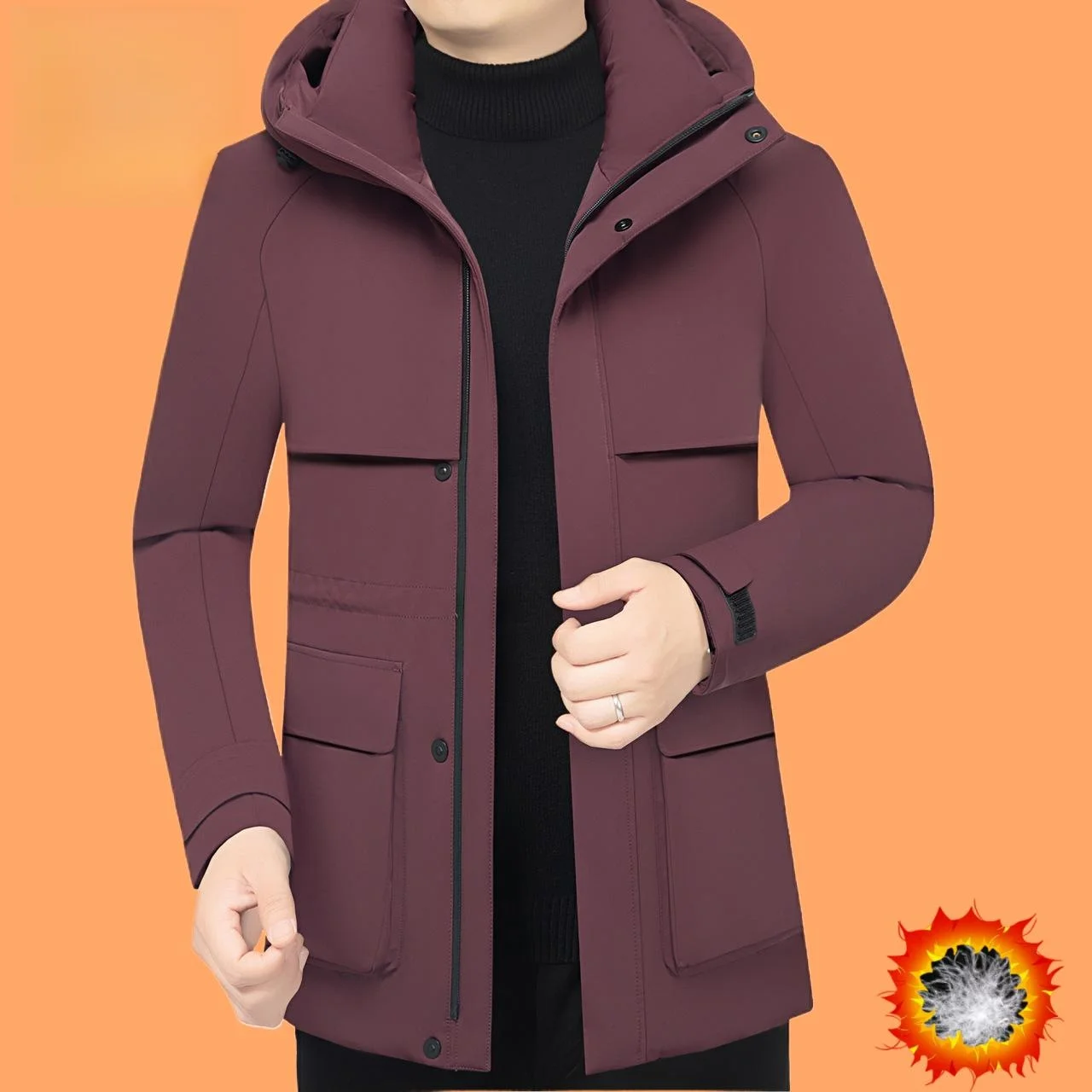 

Versatile Men's down Jaet Korean Sle Warm Thiened Medium-Length Slim Fit Du down Coat Outdoor Sportswear