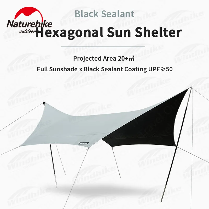 

Naturehike Outdoor Hexagonal Sun Shelter 8-10 Persons Large Area 20㎡ Black Sealant Sunscreen Canopy Camping Portable Sunshade