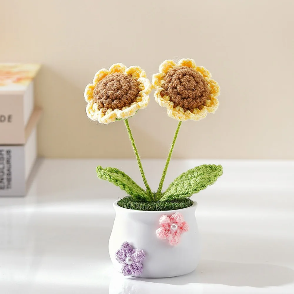 ​ زهور كروشيه صغيرة مصنوعة يدويًا ​   هدية عيد ميلاد زهور التولب عباد الشمس ​ ديكور وعاء الزهور المحبوك ​   زخرفة منسوجة لسطح المكتب ​