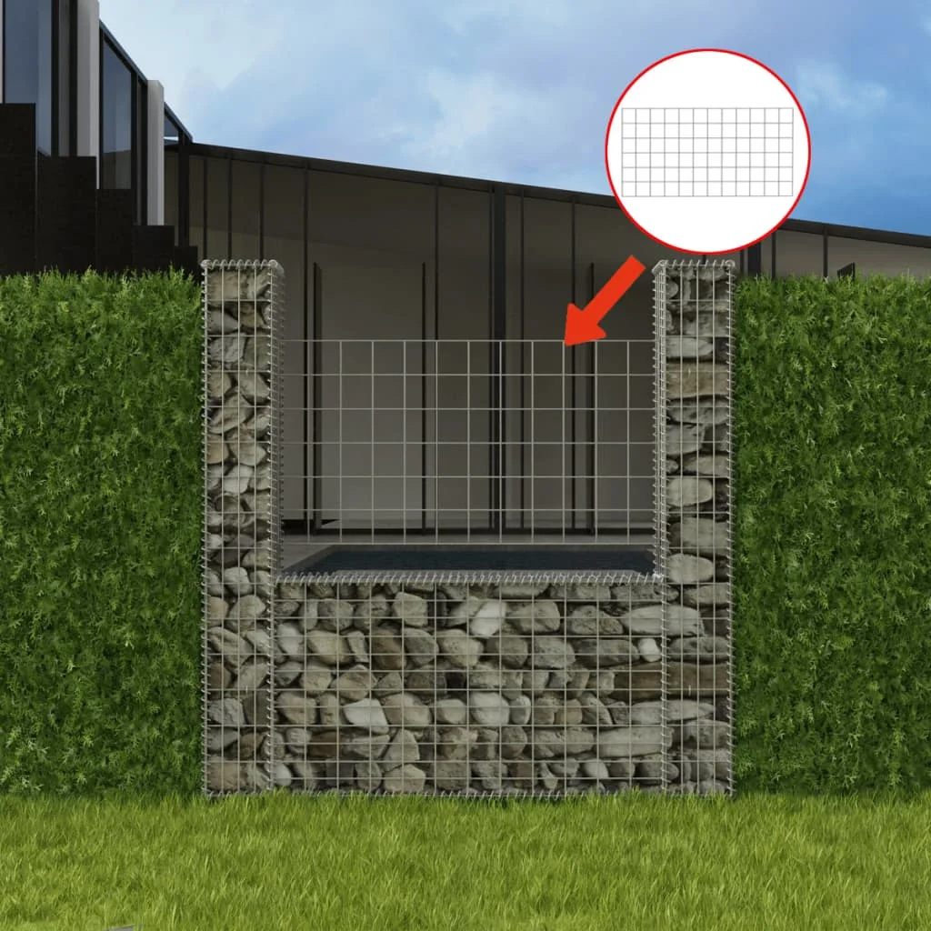 U-Shape Gabion Basket, Galvanised Steel Outdoor Privacy Screen, Garden Decoration 160x20x150 cm