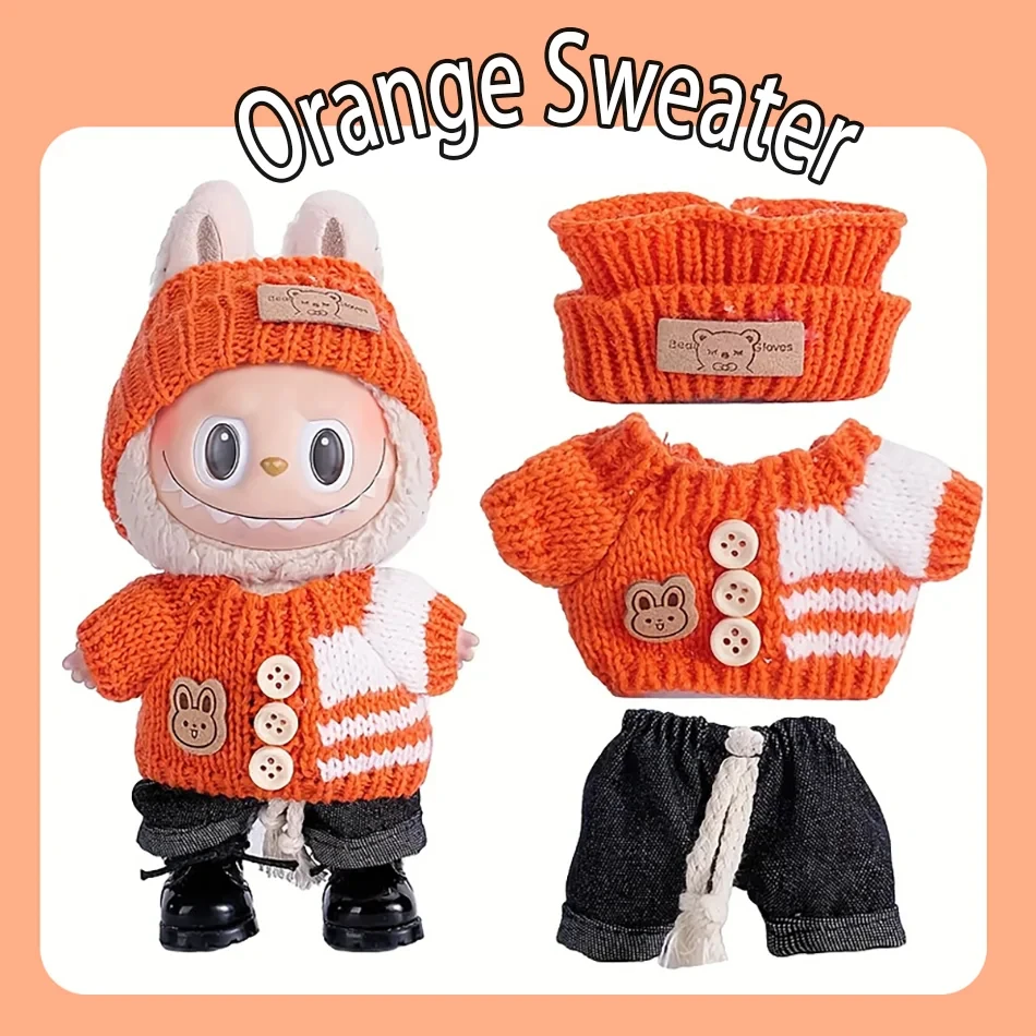 

17cm Clothes for Labubu Pendant Plush Cotton Toys DIY Dress Up Clothing Dolls Skirt T-shirt Set Animal Overalls Birthday Gift