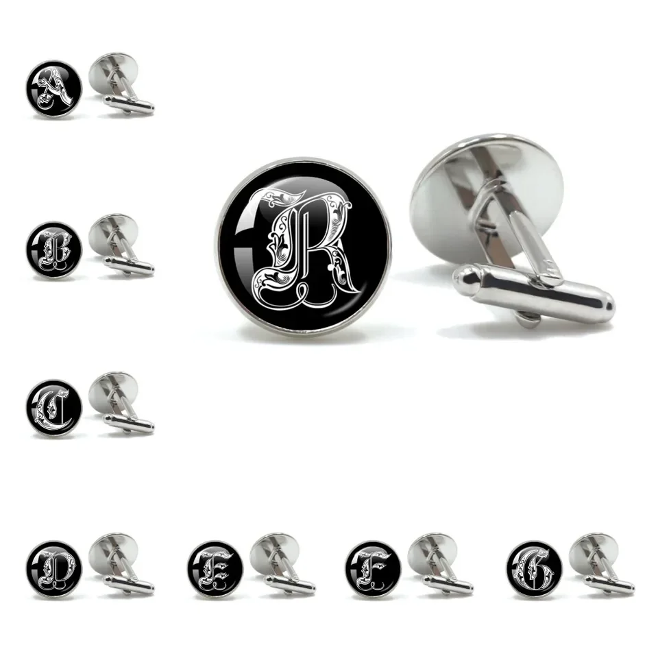 

Retro Gothic Alphabet Letters A-Z Cufflinks for Men Luxury Jewelry Shirt Cuff Links French Business Accessories