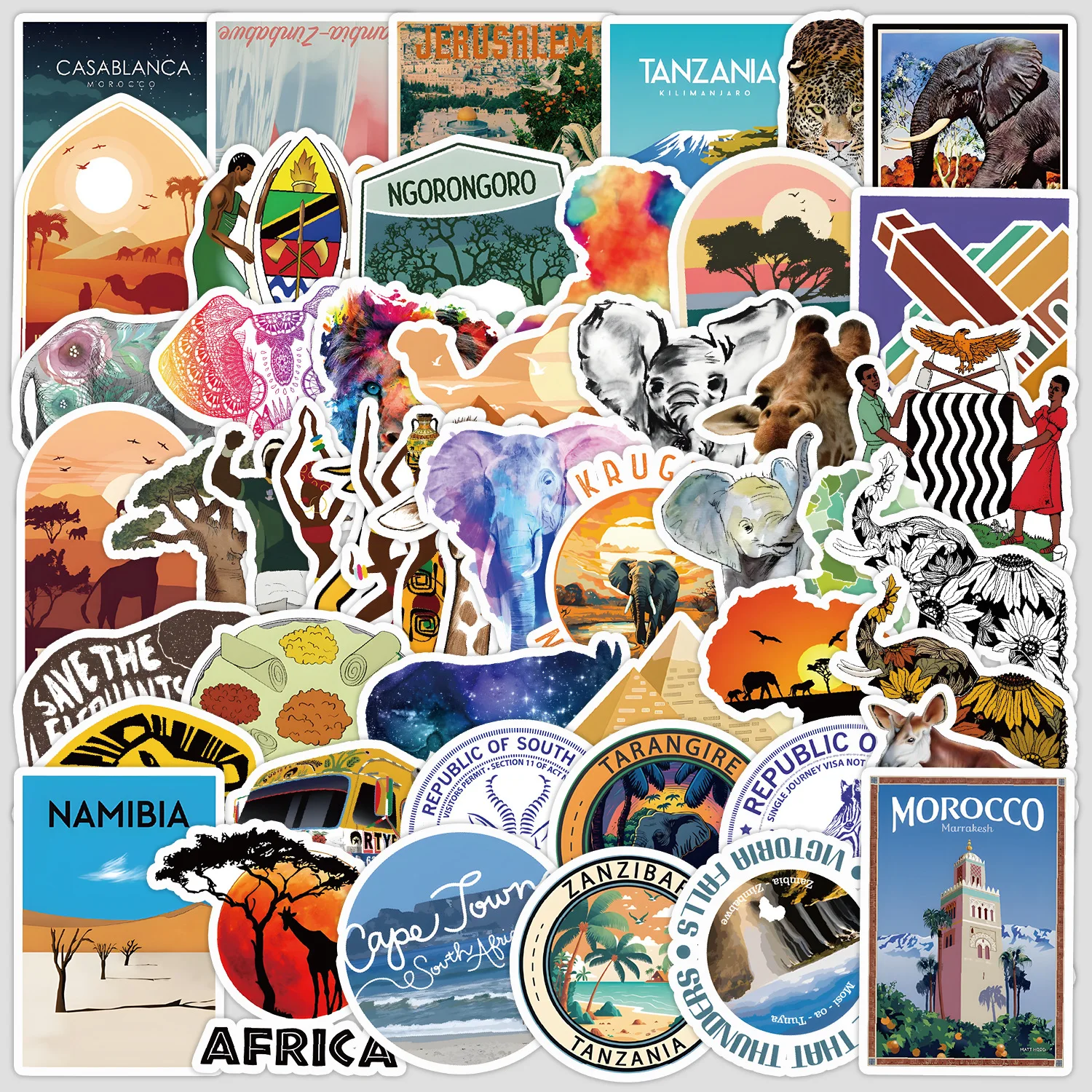 10/30/50PCS Serie Geografia Africana Adesivi Creativo Graffiti Decorazione Tazza di Acqua Bagagli Laptop Decalcomania Impermeabile Giocattolo Per Bambini