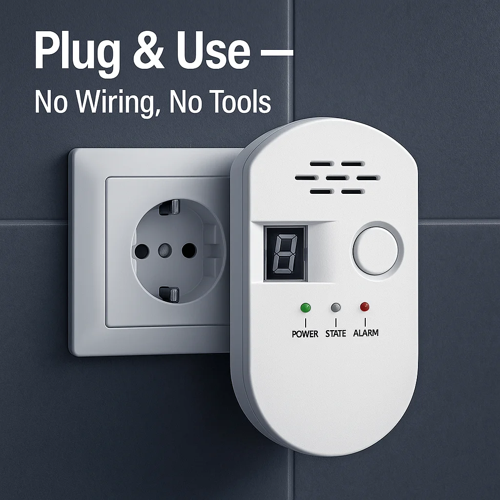 Plug-in Gas Leak Alarm, Digital Display for Natural Gas & LPG, 85dB Alarm Tri-Color LED Easy Installation