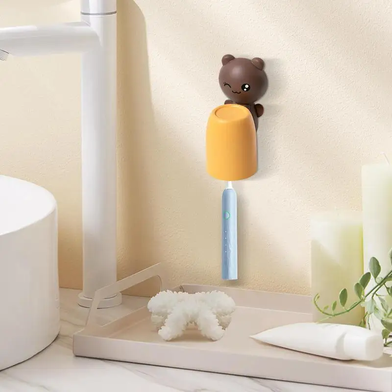 Wall-mounted Toothbrush Holder With Cup Stylish Bear Design Toothpaste Squeezer Dispenser Storage Box for Holiday Gift Kids