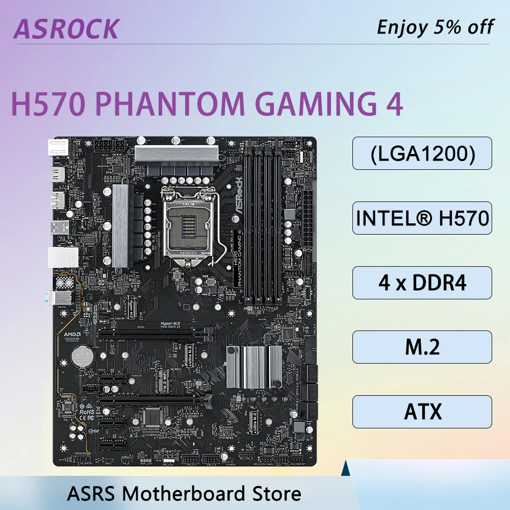 ASROCK H570 PHANTOM GAMING 4 Motherboard DDR4 LGA1200 Support 10/11th Gen i5-11400F i5-11600KF i5-10400F i3-10105F i7-10700F CPU