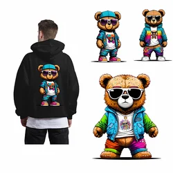 Painted Casual Cute Glasses Bear Iron Sticker Patch For Clothing Hoodie DIY T-shirt Jacket Heat Transfer Sticker Waterproof