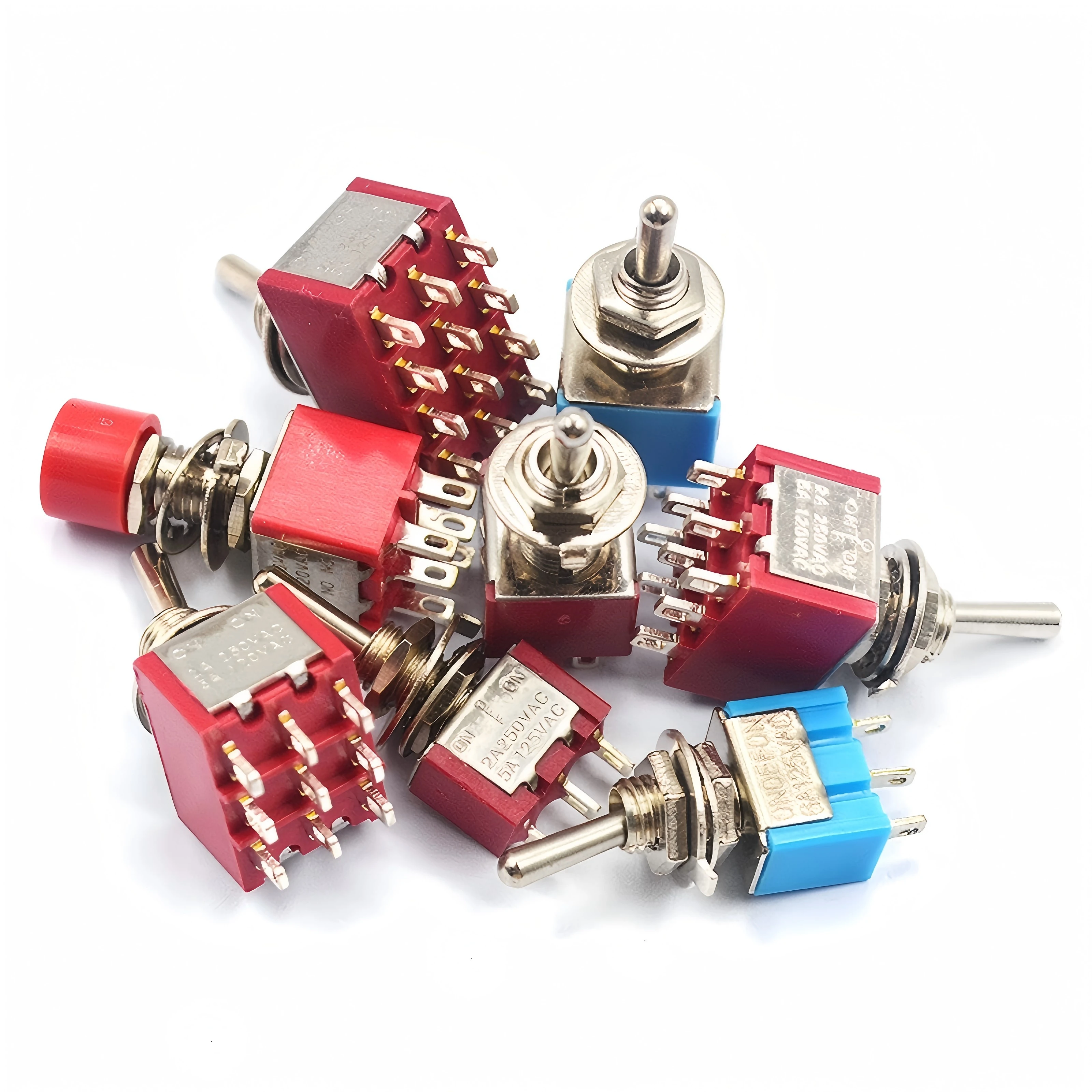 Red Toggle Switch, Twist-Type Head Rocker Switch MTS-102, 103, 202, Two-Position and Three-Position Toggle, Self-Resetting
