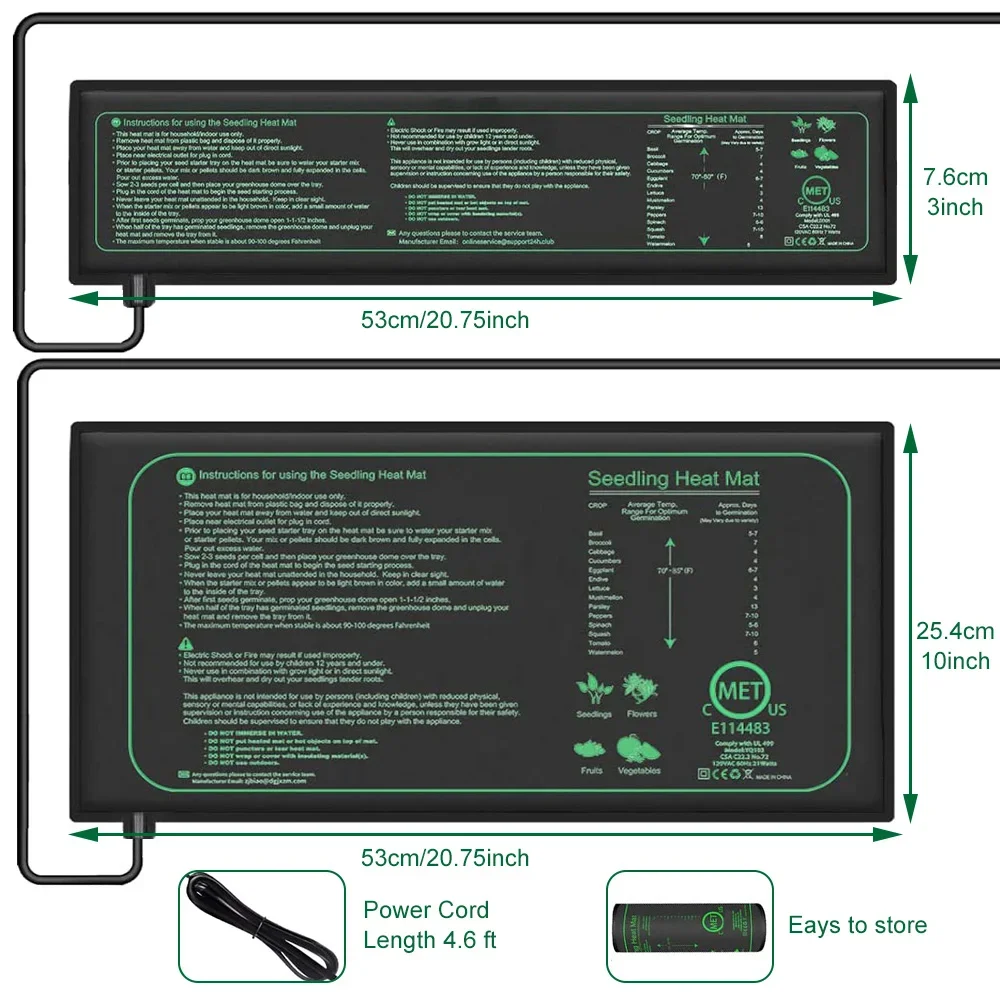 10/25/50CM Seedling Heat Mat Indoor Plants Germination Waterproof Heating Pad Propagation Clone Starter Mat EU/US/UK Plug