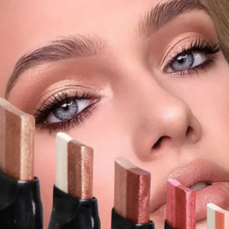 シマーダブルカラーアイシャドウスティック防水長期的なツートーングリッターメタリックグラデーションシャドウペンアイメイク