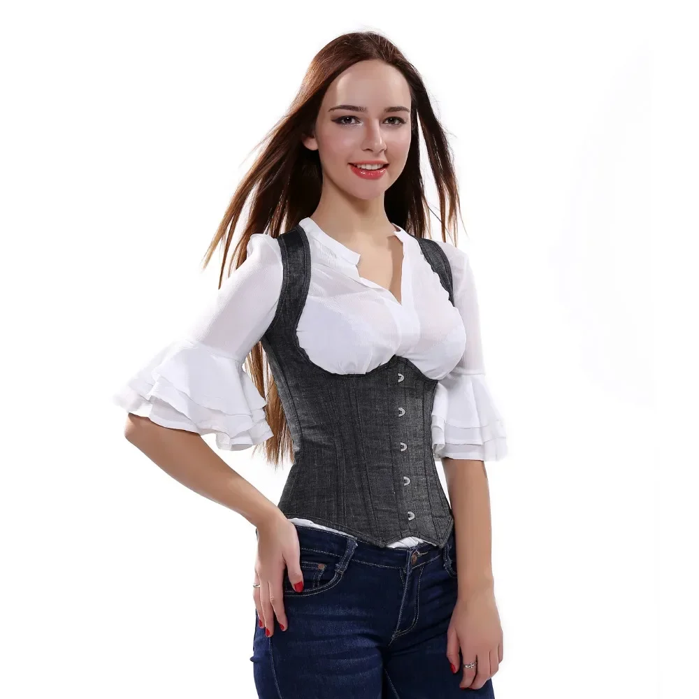 Women's Corset Bustiers Denim Corset Underbust Corselet Denim Jean Corsage Slimming Bustier Vest Sexy Graduation Party Plus Size