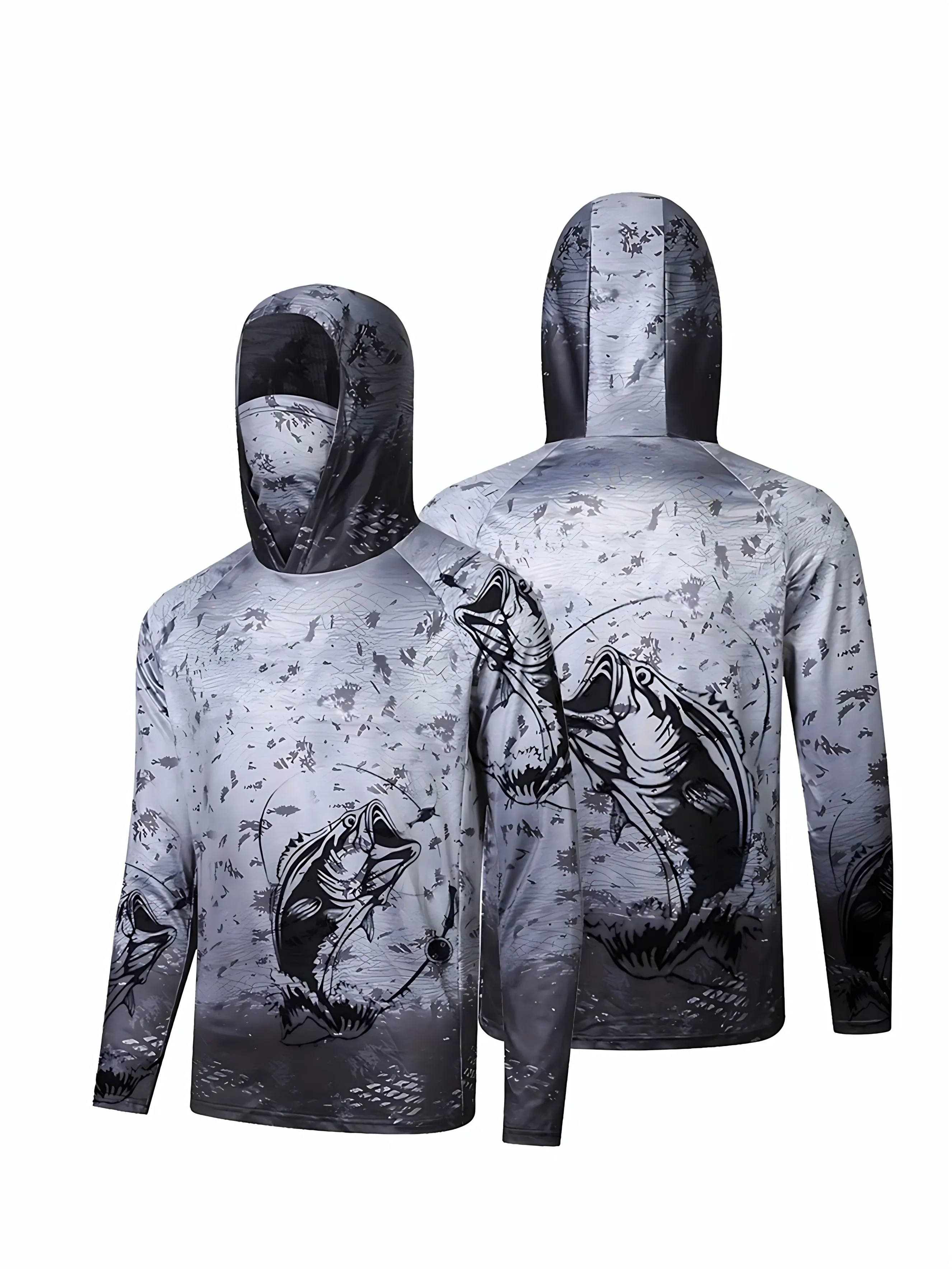 Men’s Fishing Hoodie Long Sleeve with Face Mask Breathable Quick Dry Lightweight Outdoor Sport Shirt