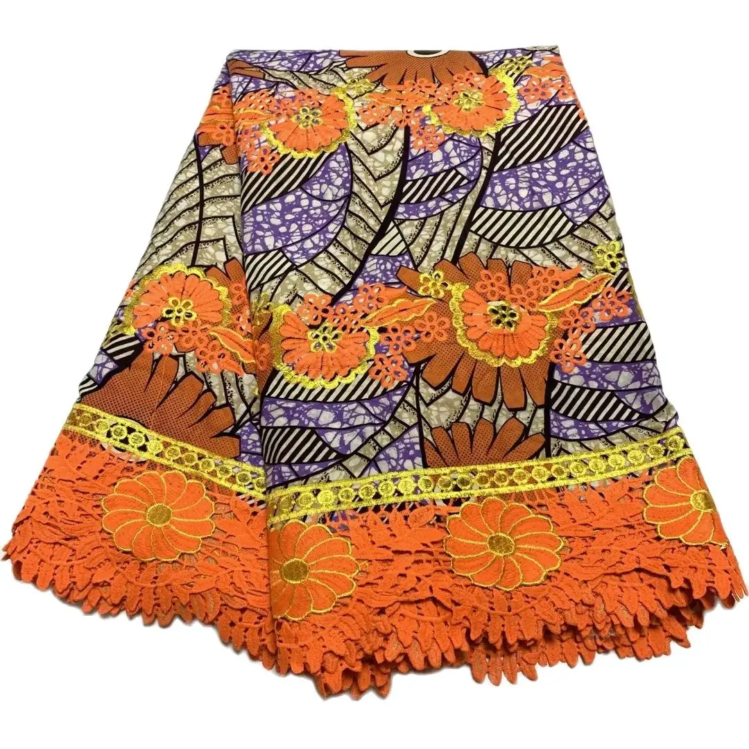 

Wax Lace Embroidery Fabric for Women Dress, African Wax Prints, Guipure Cord, Cotton, 6 Yards