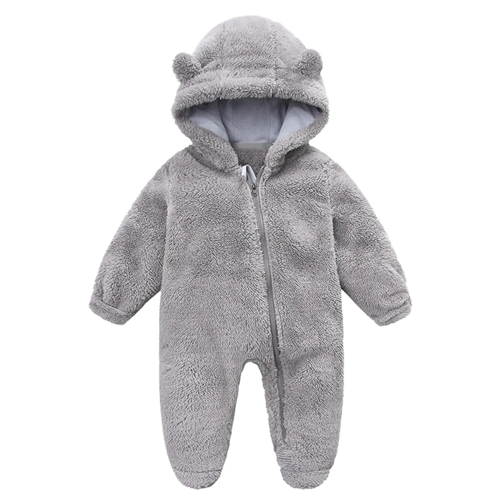 1 Years Baby Girl Boy footies Jumpsuit Cute Cartoon Ear Fleece Footed Hooded Zipper Romper Warm Newborn Infant winter Outfits 1T