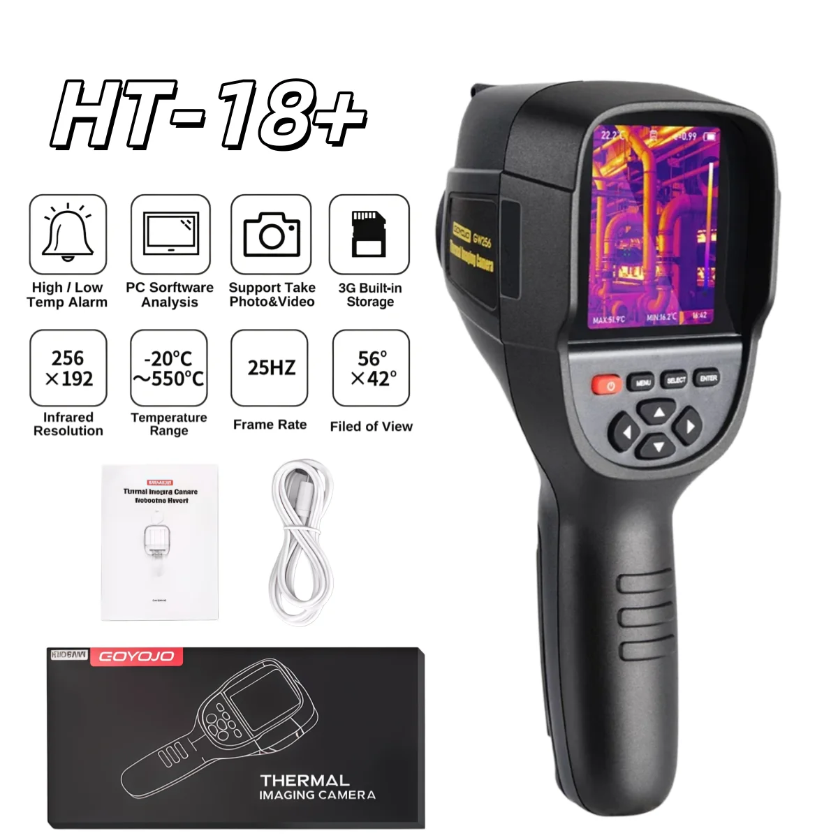 GW256 / HT-18 Plus Thermal Imaging Camera 256*192 Infrared Resolution Repair Detector Inspection Tool Handheld Thermal Imager
