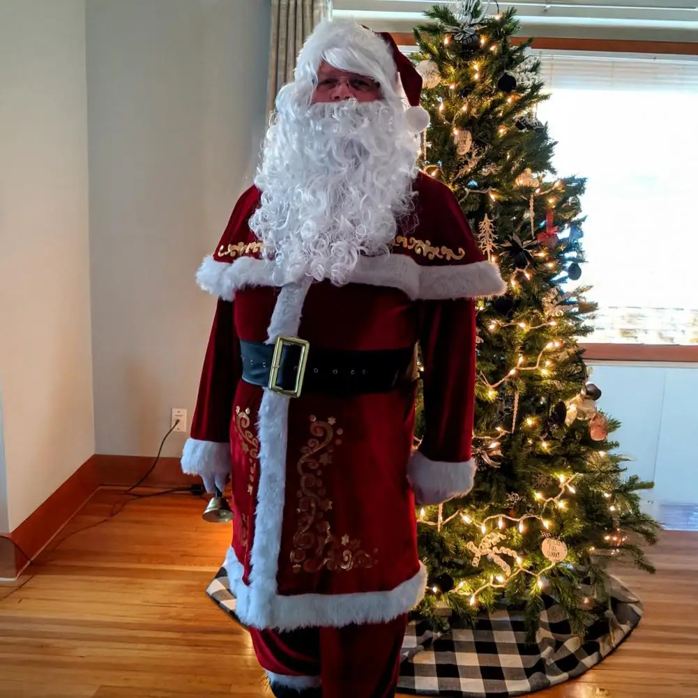 

Наряд Санта-Клауса с золотой подарочной сумкой, комплект костюма Санта-Клауса, традиционный бархатный костюм с аксессуарами для выступлений для взрослых