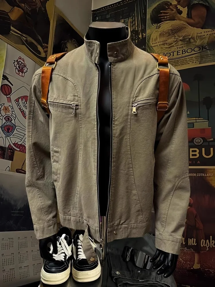 

Cleanfit Light Blue Harrington Jaet Men's ort Sle Spring American Collar Denim Jaet Loose Fit Long Sve Zipper Closure