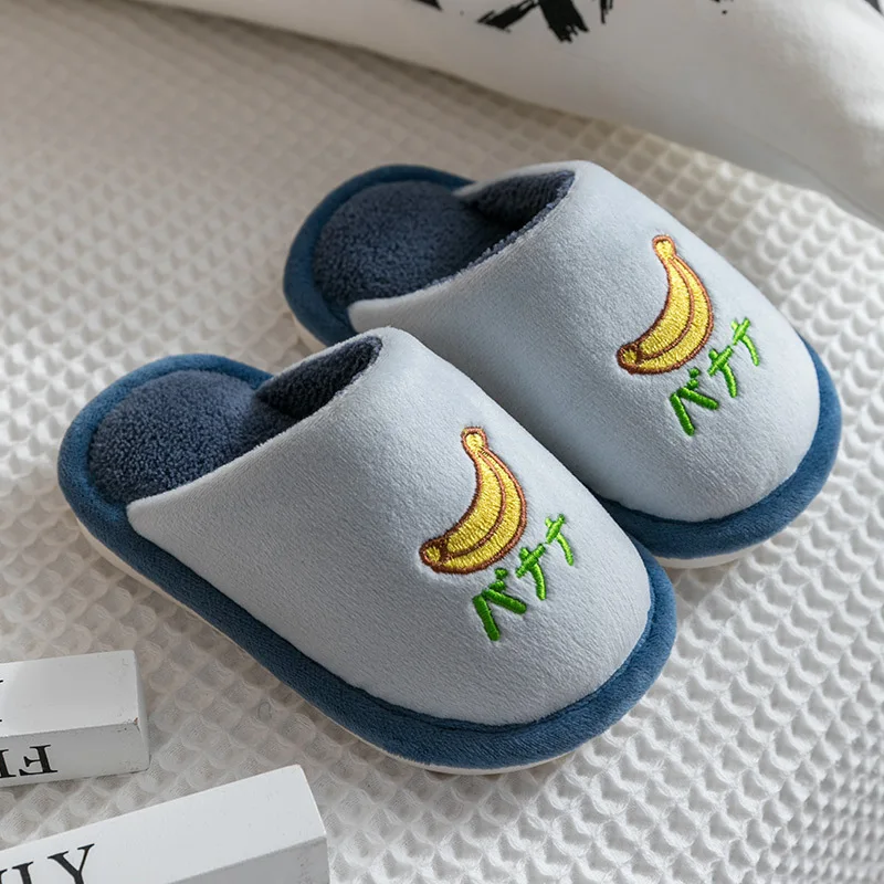 2024 New Warm Winter House Slippers For Girls Boys Cute Fruit Pattern Japan Bedroom Children Cotton Home Shoes