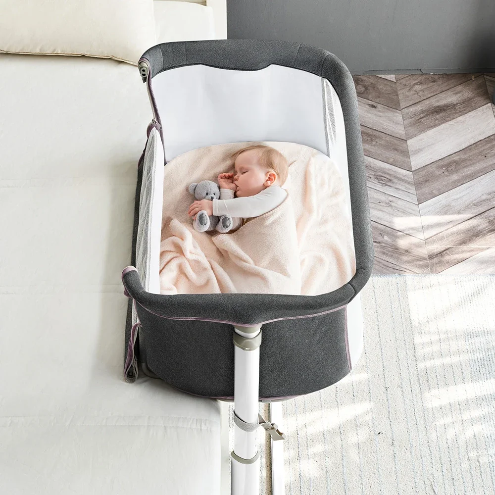 Cama de bebé de cabecera de estilo americano, precio de fábrica, cuna infantil más vendida, cuna lateral para bebé