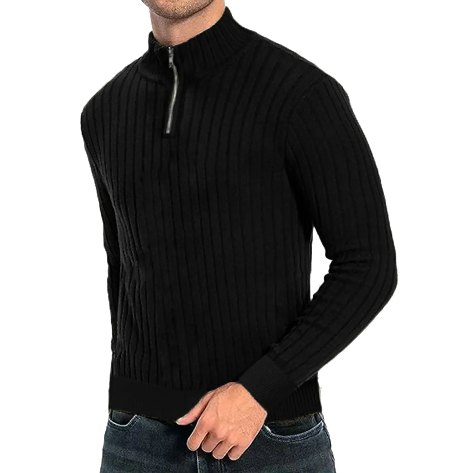 Men's Semi-Turtleneck Zipper Sweater Men's Fall/Winter Loose Sweater Casual Pullover Long-Sleeved Sweater Daily ropa hombre