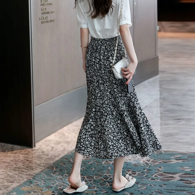 Floral Skirts for Women Ruffle Chiffon Midi High Waist Woman Skirt Luxury Elegant Clothing Sales V Quality Casual 2025 Trend