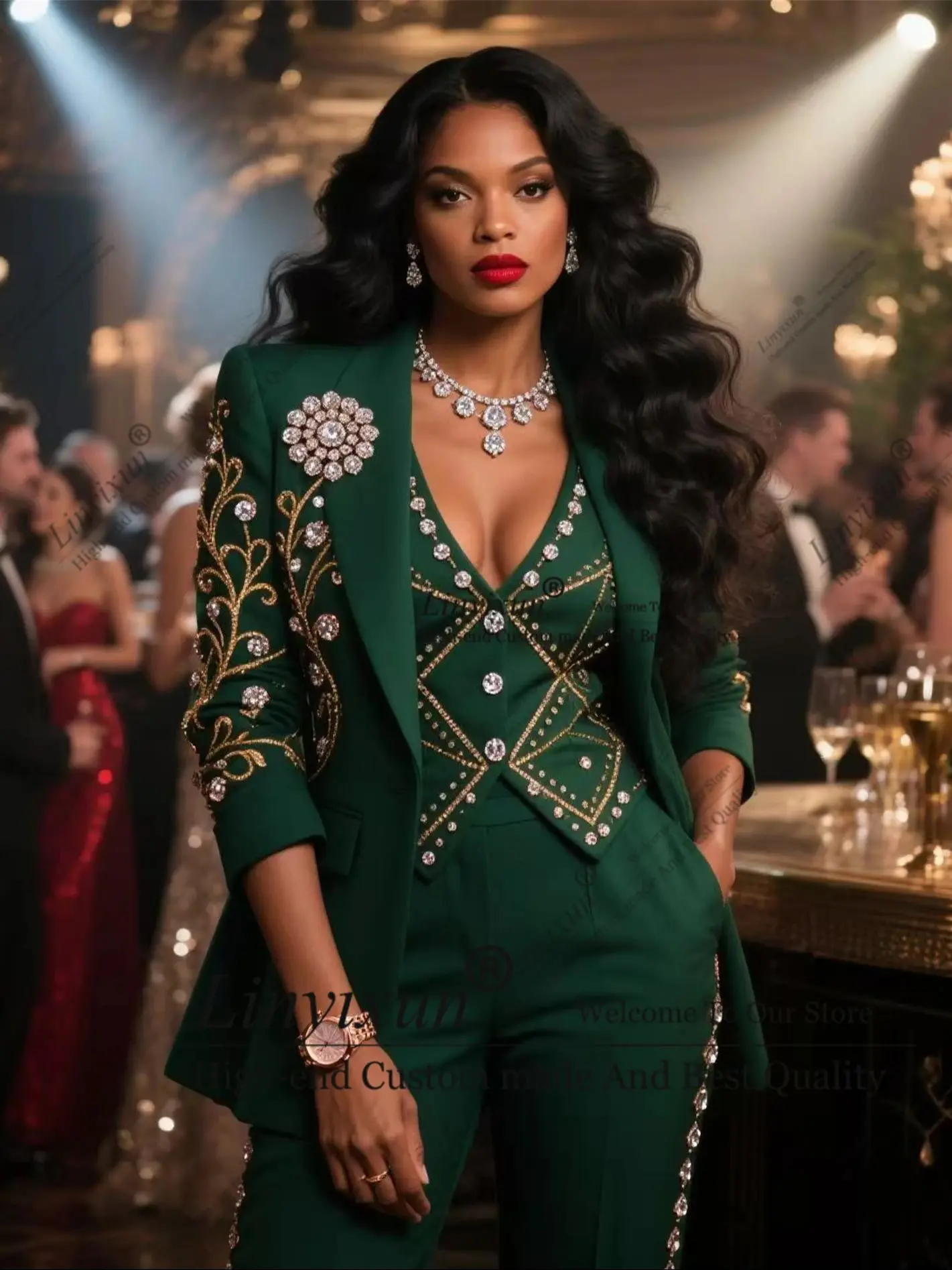 

Elegent High-end Customized Women's Suit 3Pieces пиджак женски Slim Diamond Luxury Womens Clothing Pant Set tailleur