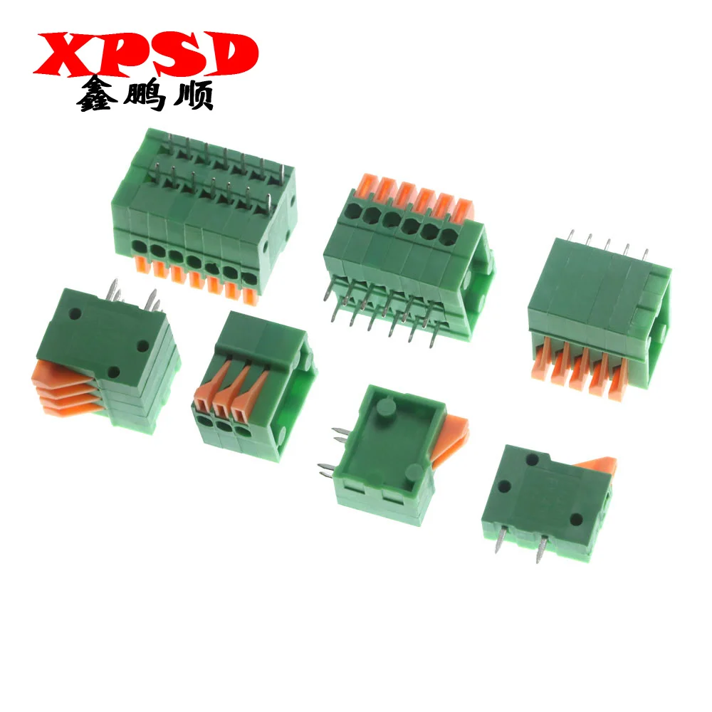 10Pcs 2.54mm Pitch KF141V KF141R Push-in Spring Screwless Terminal Block Straight/Bent Foot 1/2/3/4/5/6/7/8/9/10P PCB Connector