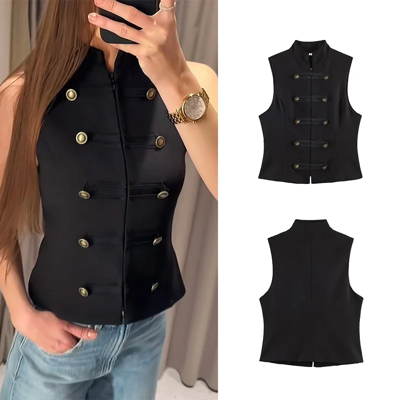 

SLTNX Women's Top 2026 Spring New Black Sleeveless Rope Knot Decorative Slim Fit Top Vest Unique Fashion Cool Trendy