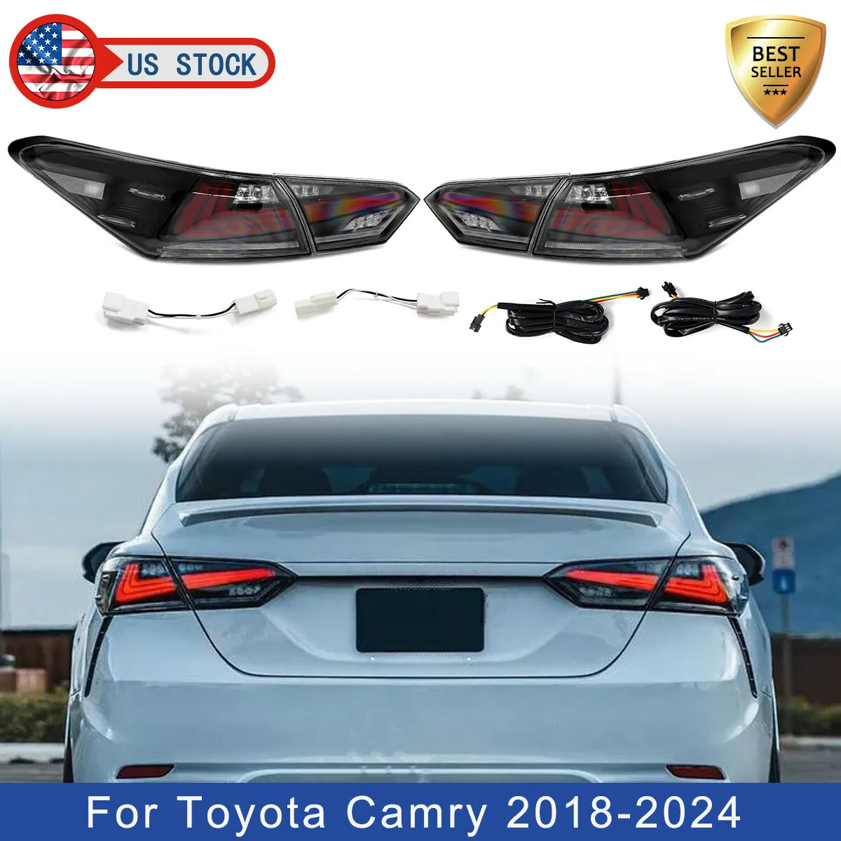 LED Pair Tail Light For Toyota Camry SE XLE Sedan 4-Door 2018 2019 2020 2021 2022 2023 2024 Clear Startup Animation Rear Lamp